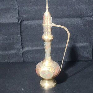 Vintage Ornate Etched Brass Teapot Coffee Pot Pitcher Genie Lamp Style Made...